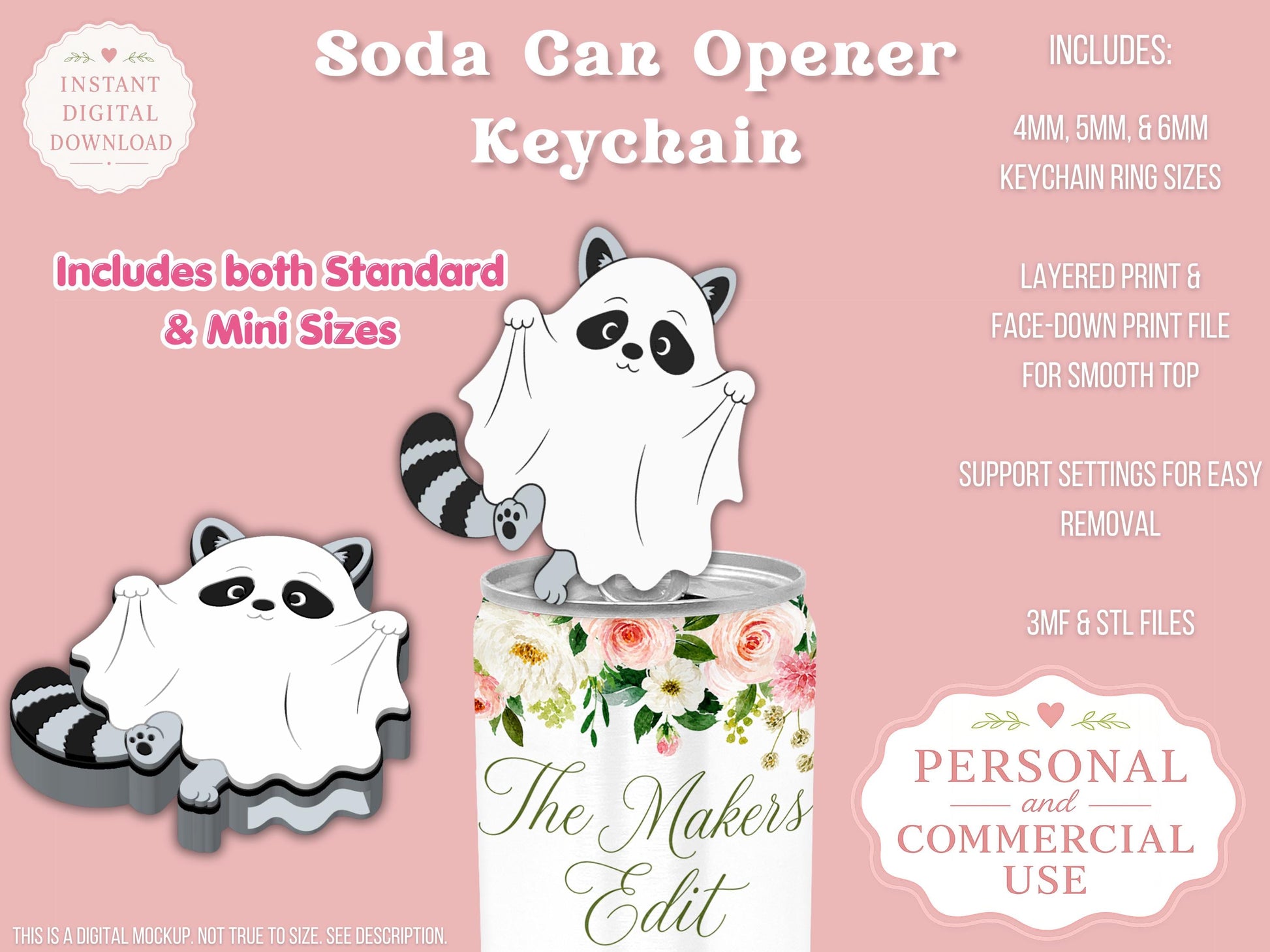 Soda Can Tab Opener Keychain 3D Printer File | Ghost Raccoon STL 3MF