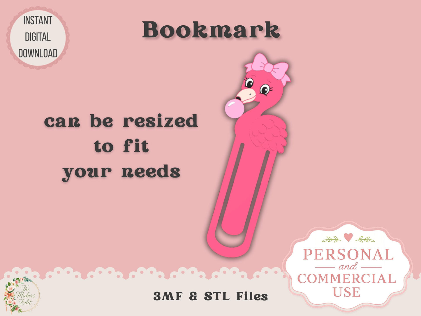 Flamingo Bubblegum - Bookmark - Digital File