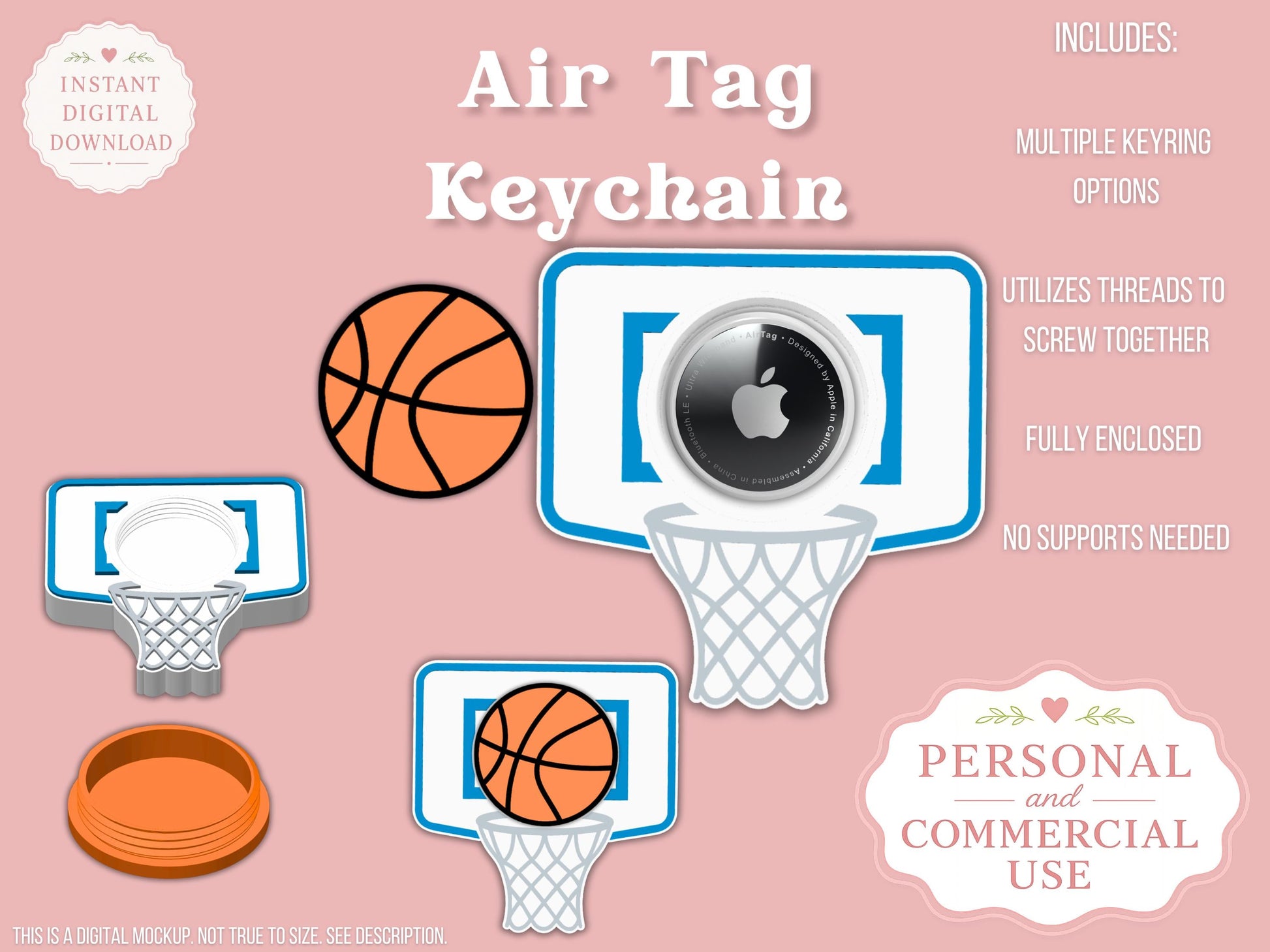 AirTag Holder Keychain | Basketball | STL 3MF