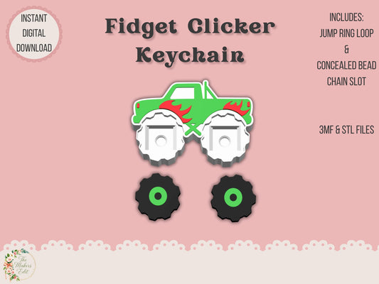 Fidget Clicker 3D Printer File | Monster Truck STL 3MF | Keychain