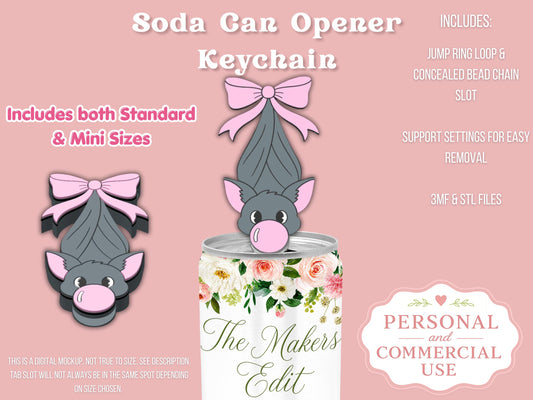 Soda Can Tab Opener Keychain 3D Printer File | Bubblegum Bat STL 3MF