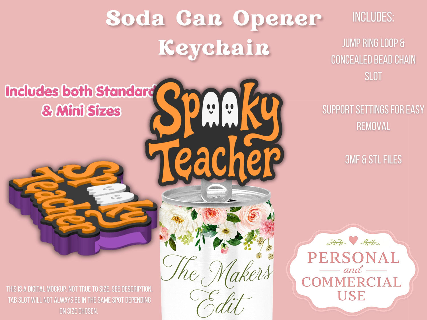 Soda Can Tab Opener Keychain 3D Printer File | Spooky Teacher STL 3MF