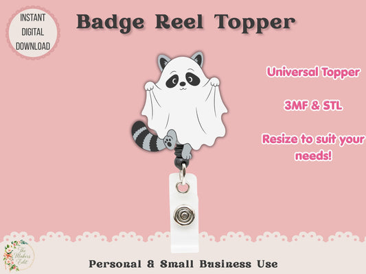 Badge Reel Topper 3D Printer File | Ghost Raccoon STL 3MF