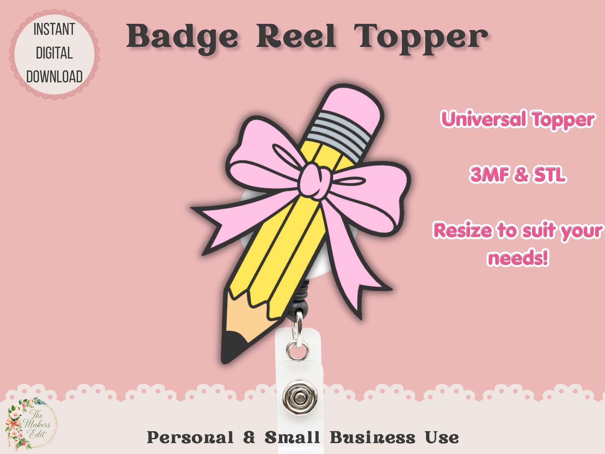Pencil Coquette Bow - Badge Reel Topper - Digital File