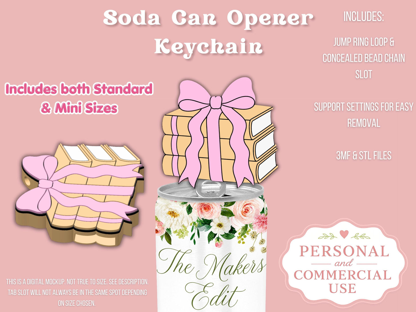 Soda Can Tab Opener Keychain 3D Printer File | Book Pile Coquette | STL 3MF