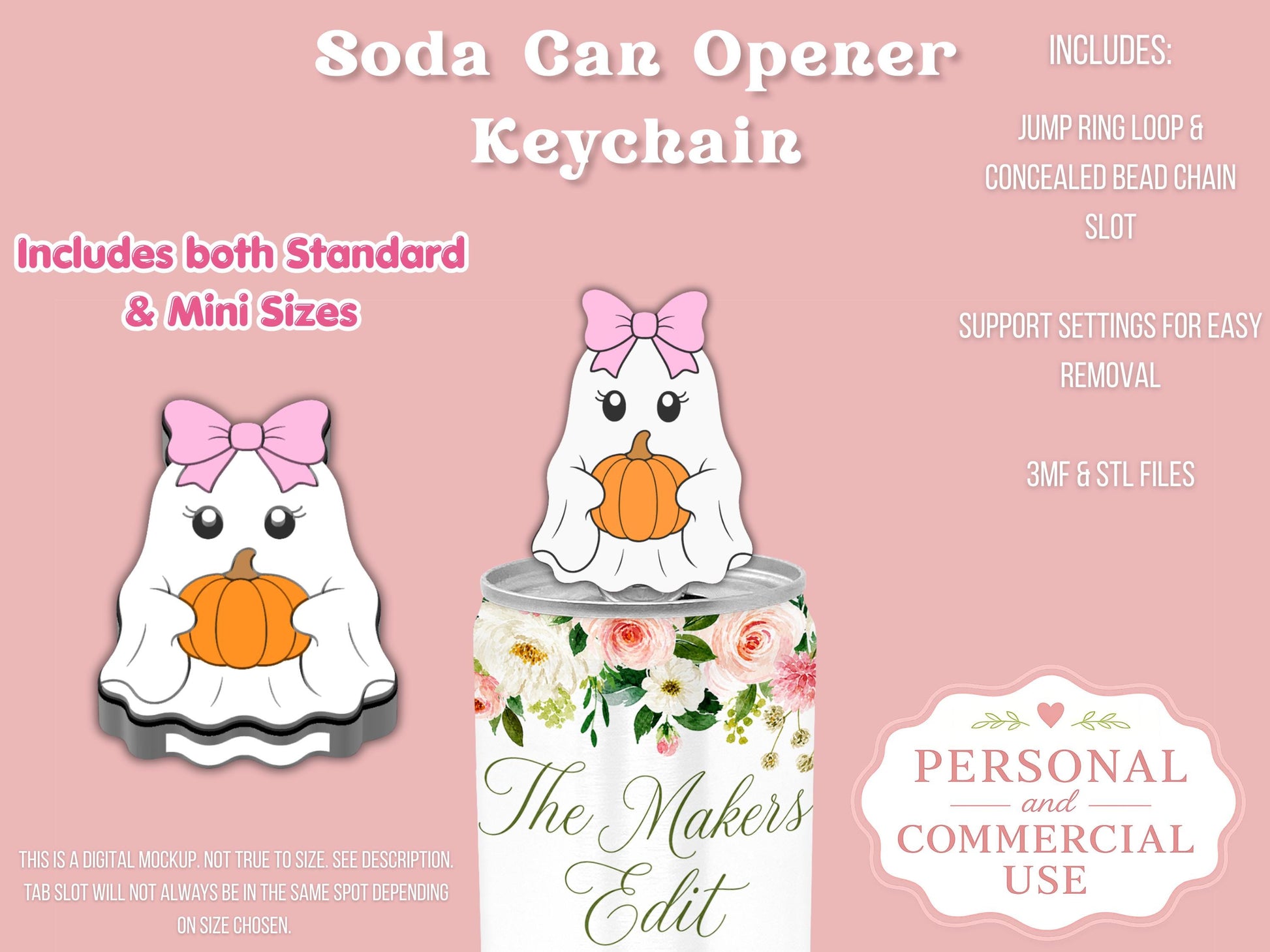 Soda Can Tab Opener Keychain 3D Printer file | Ghost Coquette Pumpkin | STL 3MF