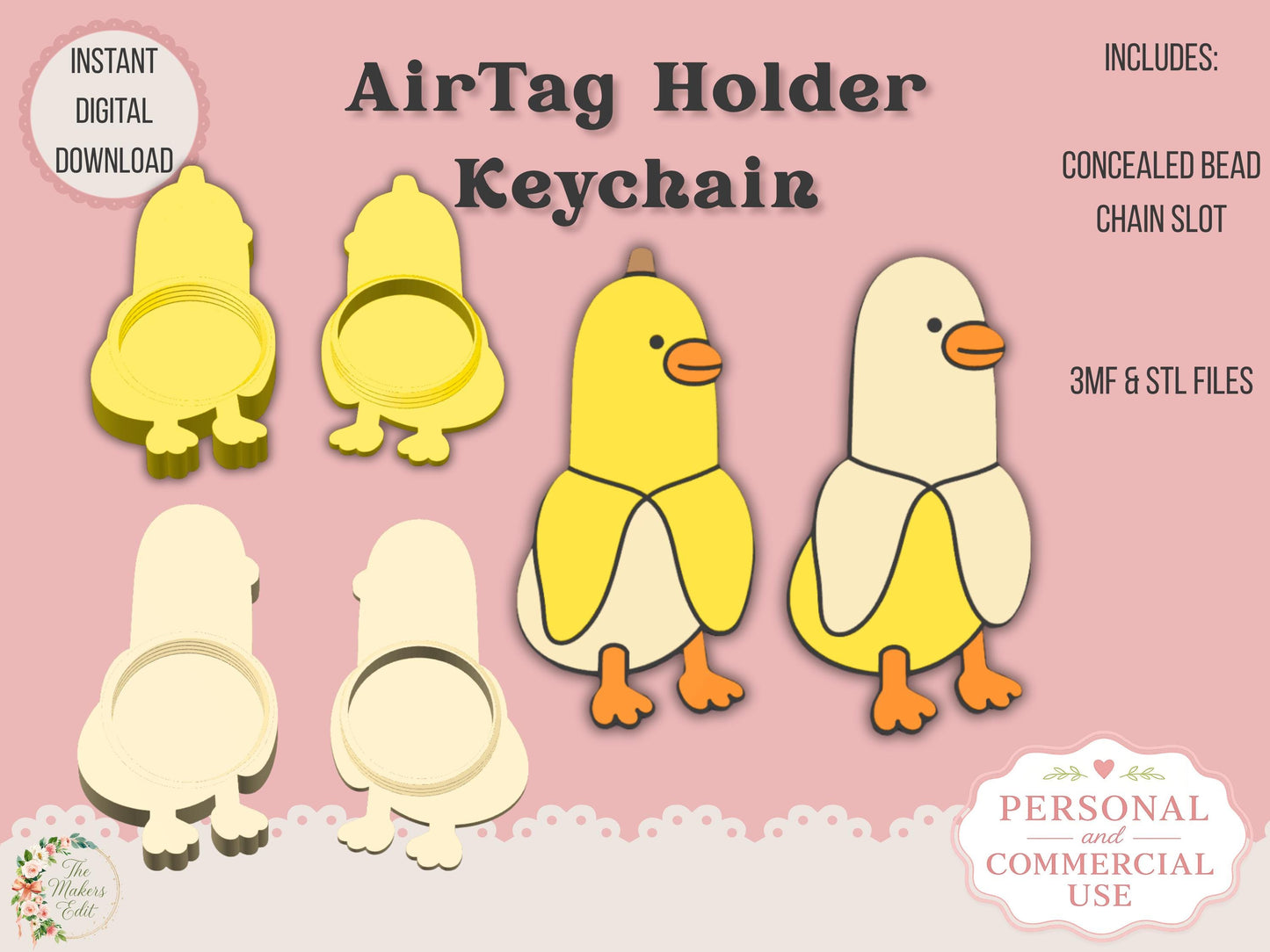 AirTag Holder Keychain | Banana Chicken | STL 3MF