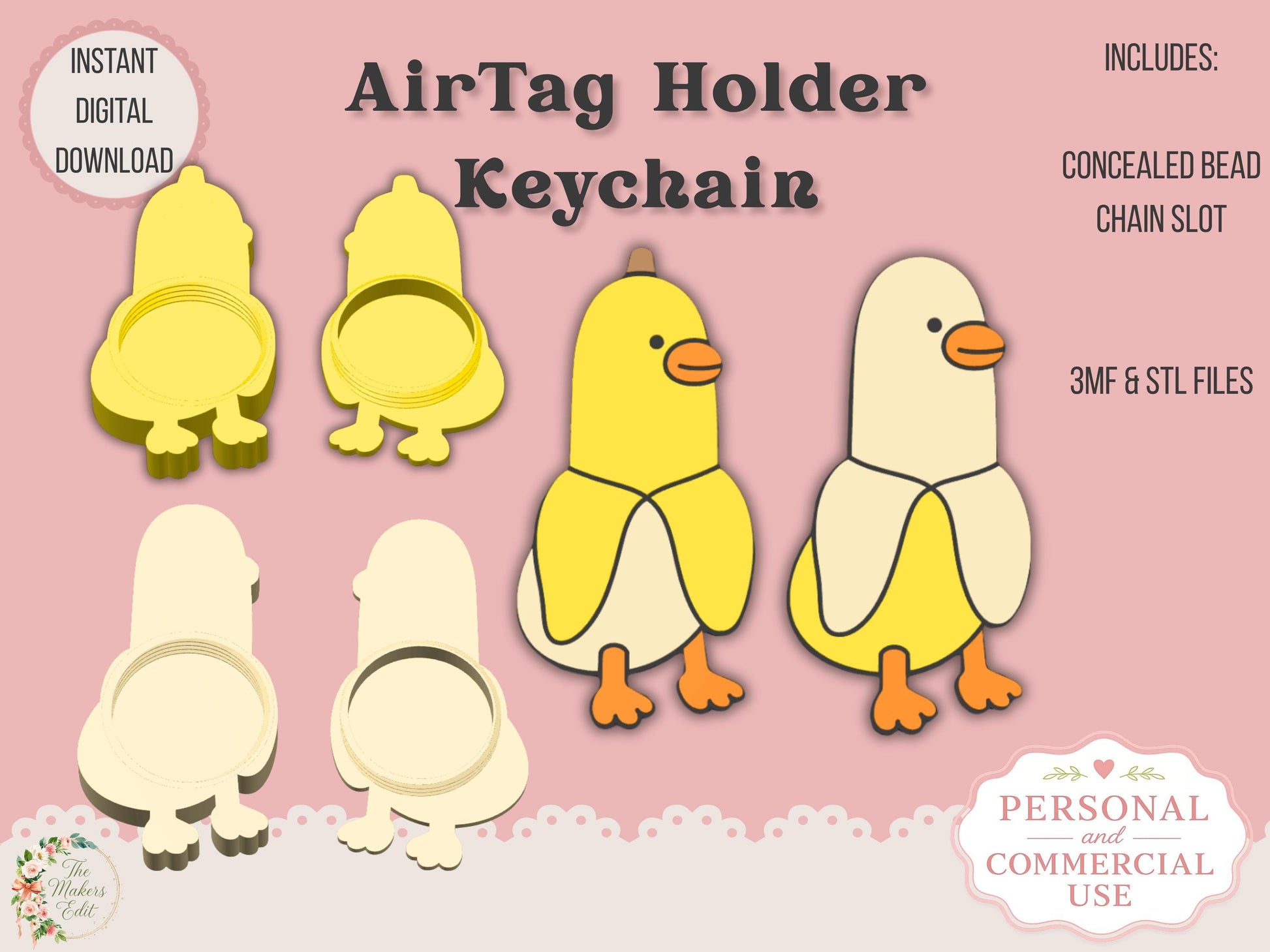 AirTag Holder Keychain | Banana Chicken | STL 3MF
