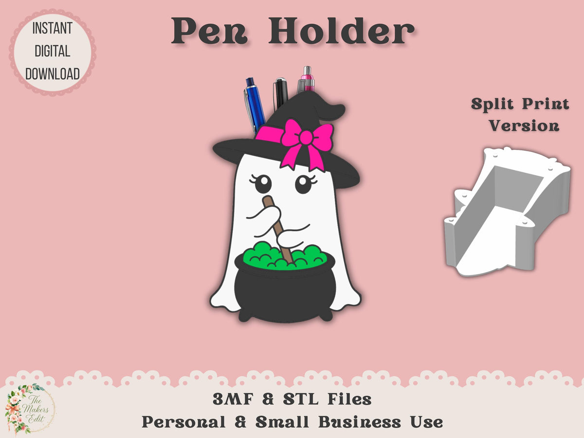 Pen Holder 3D Printer File | Ghost Witch Cauldron STL 3MF