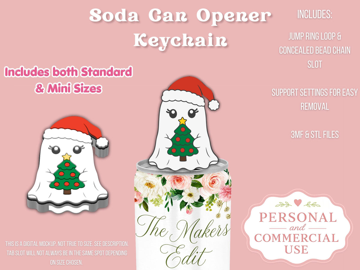 Soda Can Tab Opener Keychain 3D Printer File | Ghost Santa Tree STL 3MF