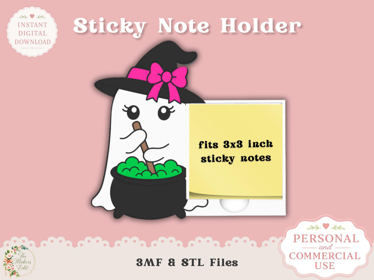 Sticky Note Holder 3D Printer File | Ghost Witch Cauldron STL 3MF