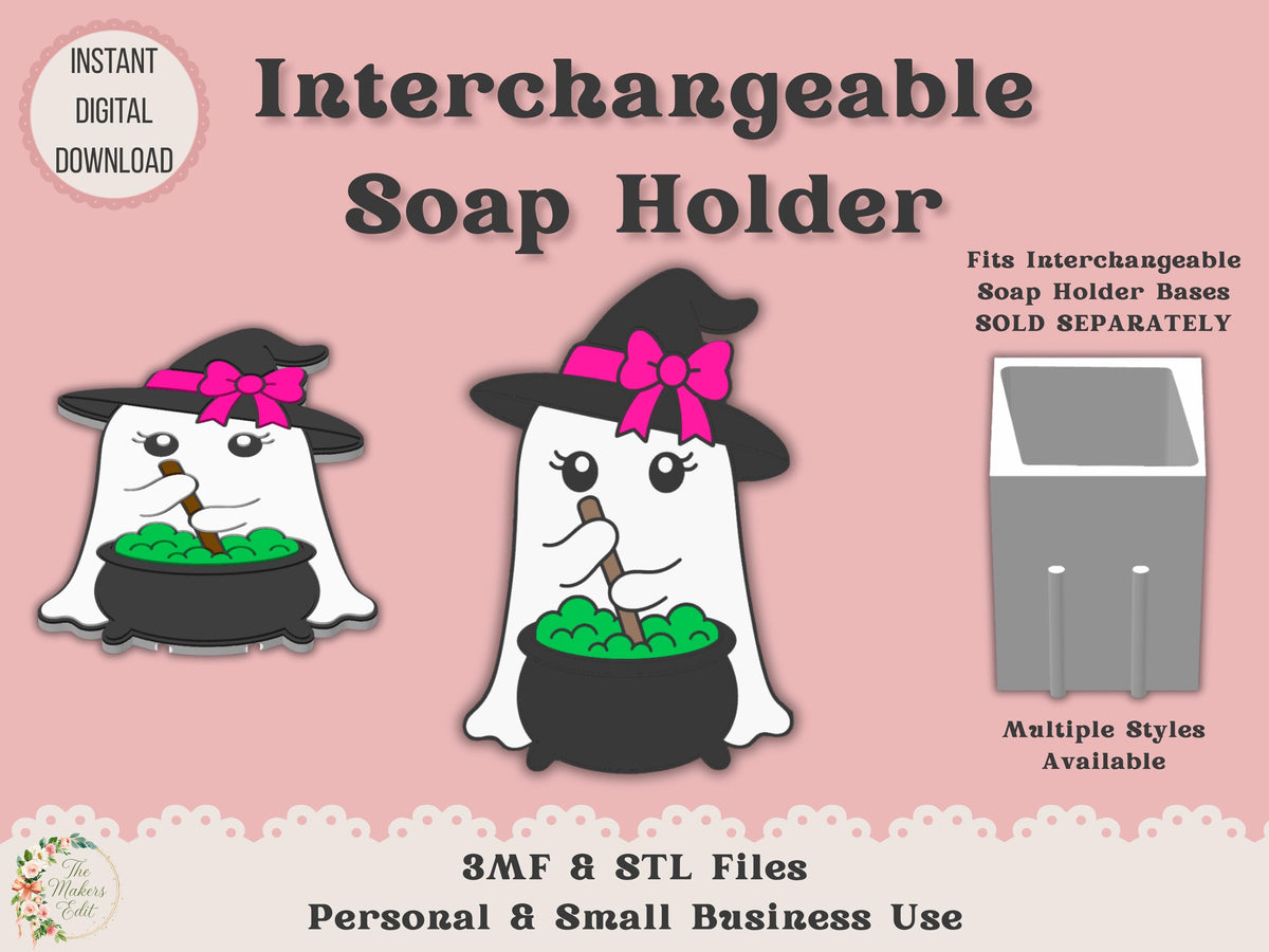 Soap Holder - Interchangeable Top 3D Printer File | Ghost Witch Cauldron STL 3MF