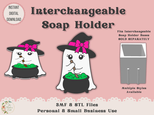 Soap Holder - Interchangeable Top 3D Printer File | Ghost Witch Cauldron STL 3MF