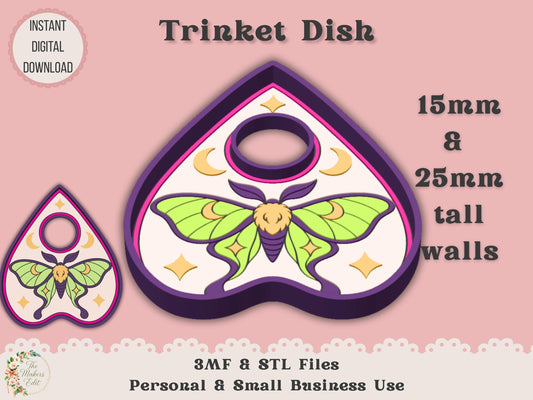 Trinket Tray 3D Printer File | Planchette - Moth STL 3MF