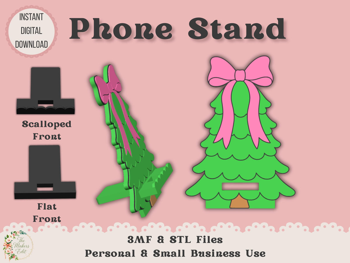 Phone Stand 3D Printer File | Coquette Christmas Tree STL 3MF
