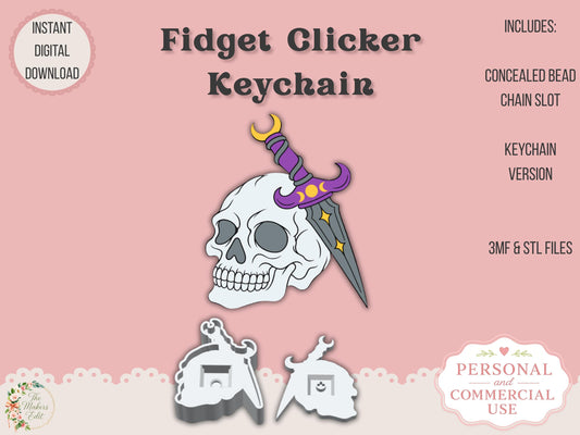 Fidget Clicker 3D Printer File | Ritual Dagger Skull STL 3MF | Keychain