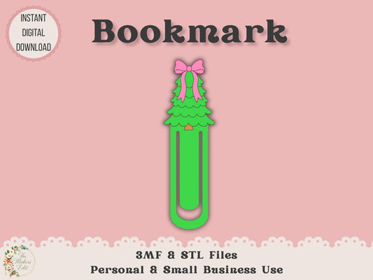 Bookmark 3D Printer File | Coquette Christmas Tree STL 3MF