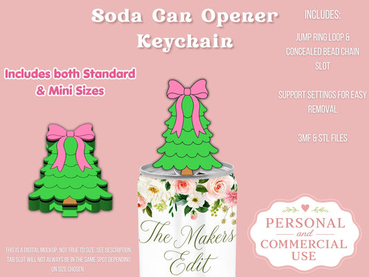 Soda Can Tab Opener Keychain 3D Printer File | Coquette Christmas Tree STL 3MF