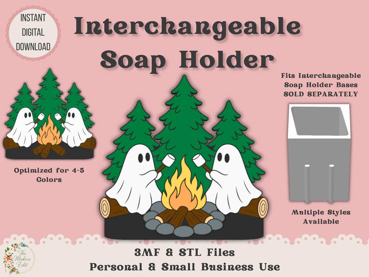 Soap Holder - Interchangeable Top 3D Printer File | Smores Ghost Camping STL 3MF