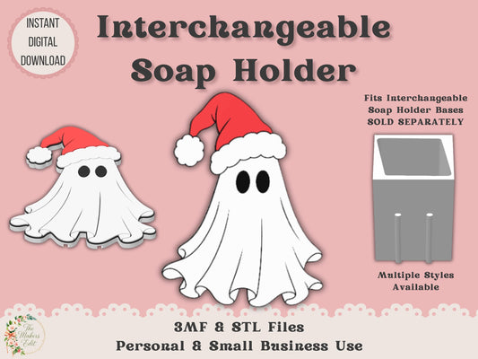 Soap Holder - Interchangeable Top 3D Printer File | Ghost Santa Hat STL 3MF