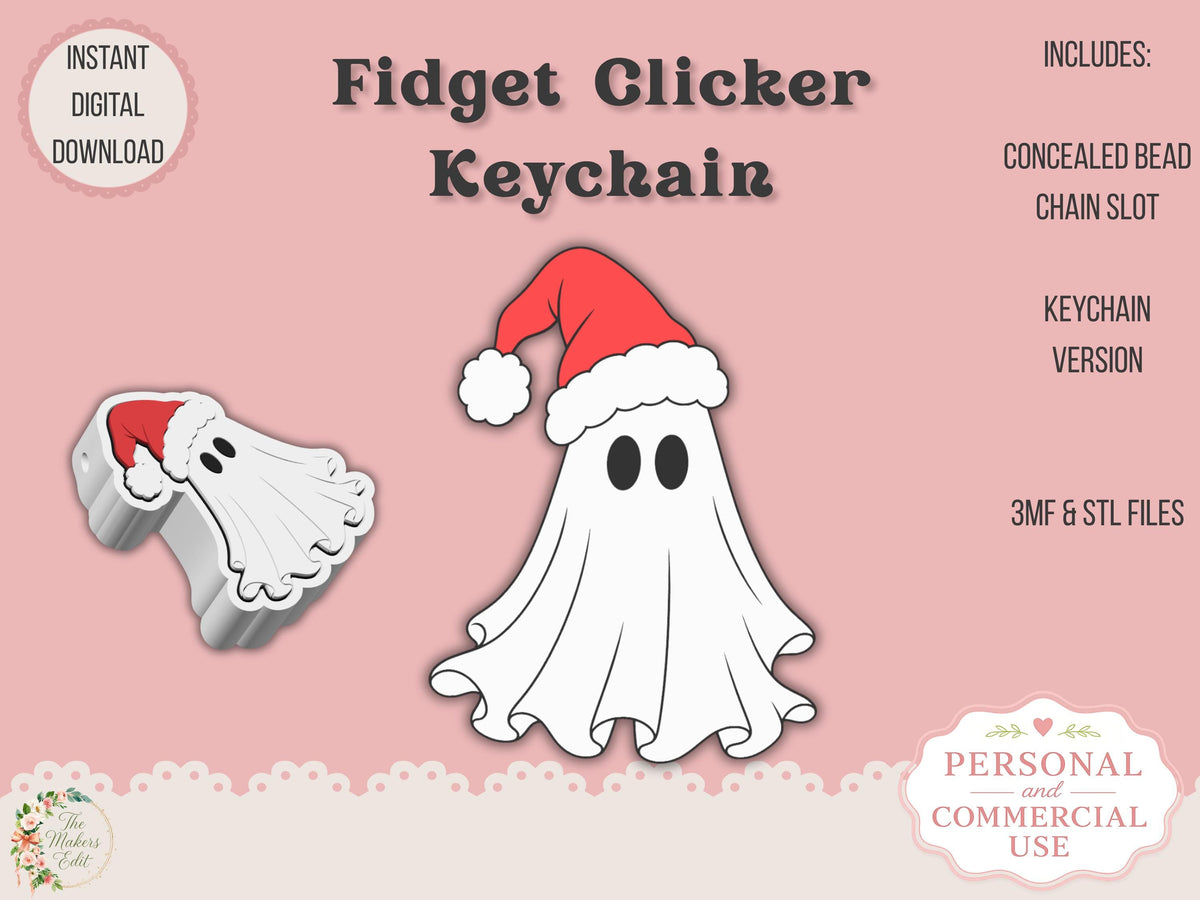 Fidget Clicker 3D Print File | Ghost Santa Hat STL 3MF