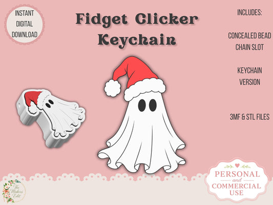 Fidget Clicker 3D Print File | Ghost Santa Hat STL 3MF
