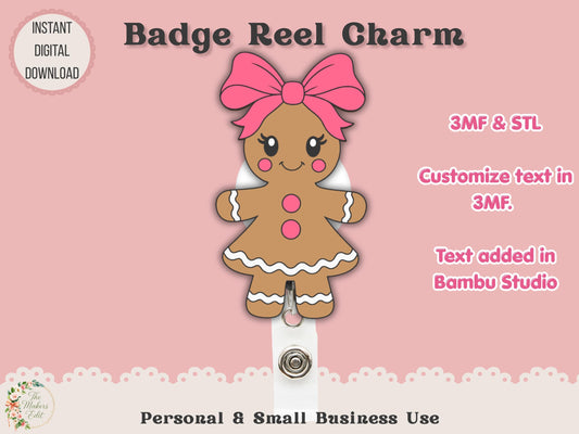 Badge Reel Topper 3D Printer File | Gingerbread Girl STL 3MF