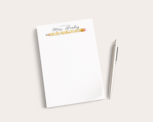 Teacher Notepad | Personalized Notepad | Yellow Flowers